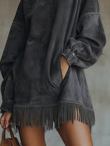 Robe oversize effet daim avec franges
