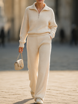 Ensemble côtelé deux pièces de luxe avec demi-fermeture éclair