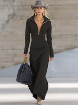 Robe longue zippée à col ouvert