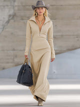 Robe longue zippée à col ouvert