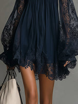 Noémie | Robe courte fluide avec manches en dentelle et style bohème chic