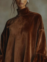 Robe trapèze en velours à manches léopard