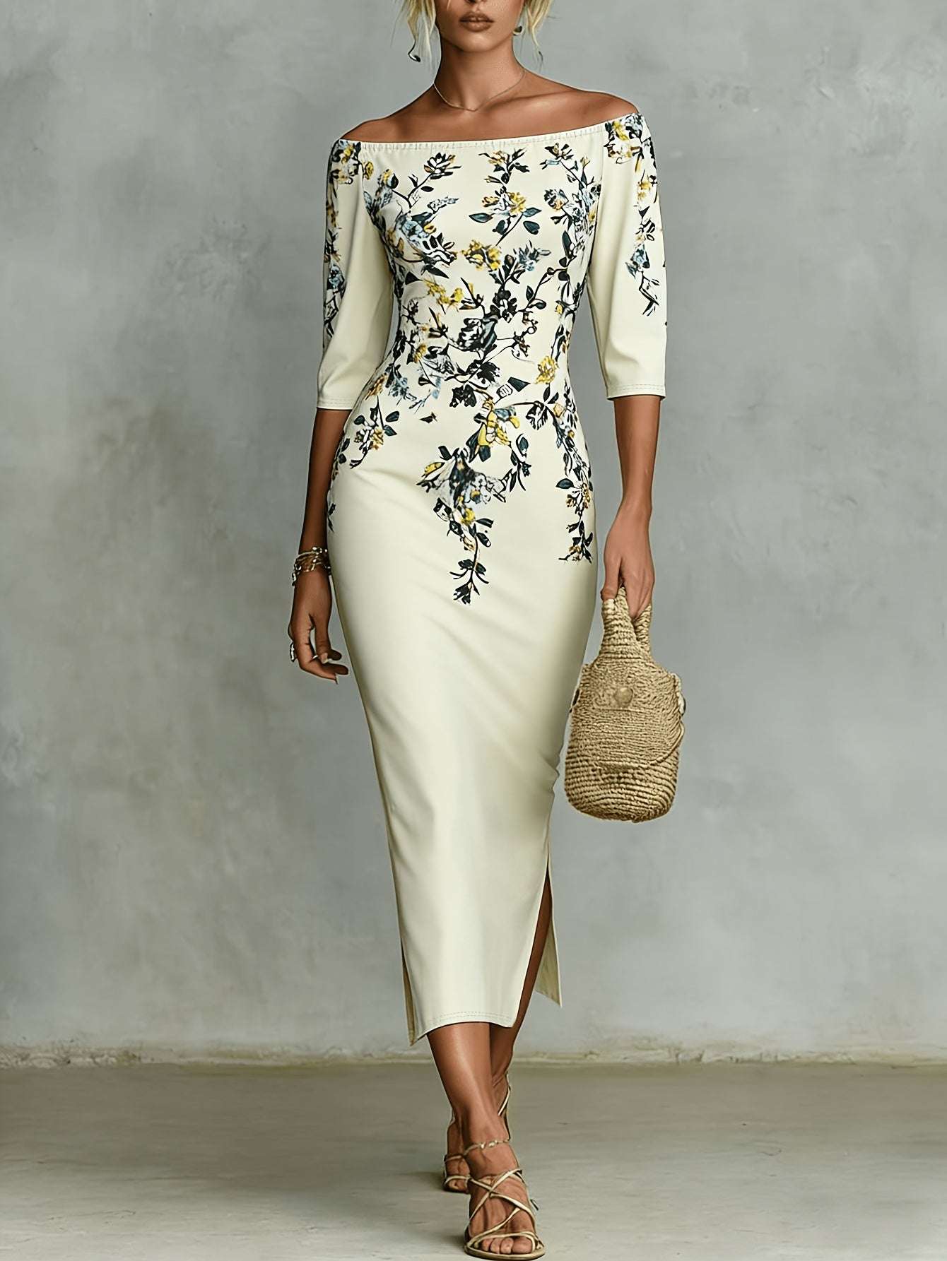 Élégance Florale | Robe Midi Ajustée