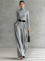 Ensemble 2 pièces à col montant et pantalon large ceinturé