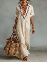 Camille | Robe longue bohème élégante avec broderie et coupe fluide