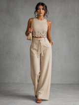 Léa | Ensemble élégant avec top détaillé et pantalon fluide taille haute