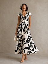 Elise | Robe midi élégante à imprimé graphique et coupe flatteuse