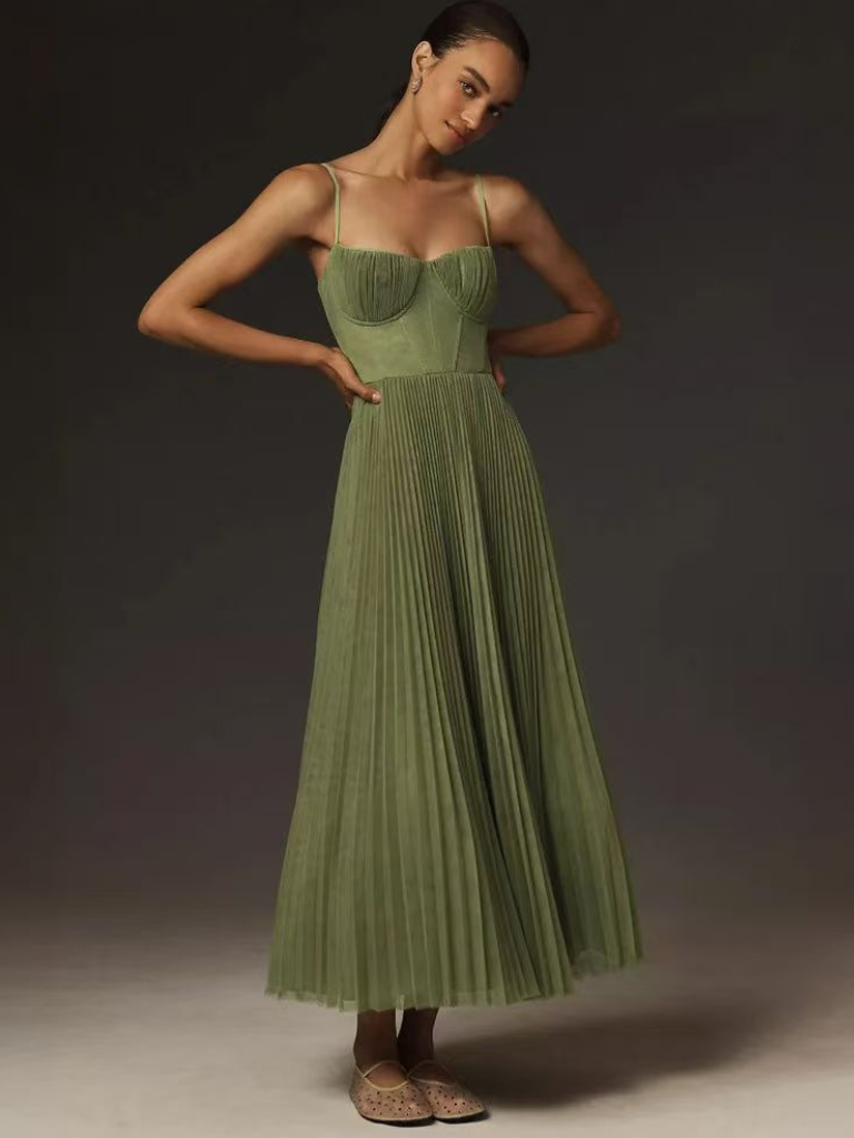 Lorna | Robe Midi Bustier Plissée