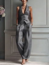 Amélie | Ensemble élégant avec gilet et pantalon large