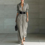 Robe longue chemise élégante avec ceinture