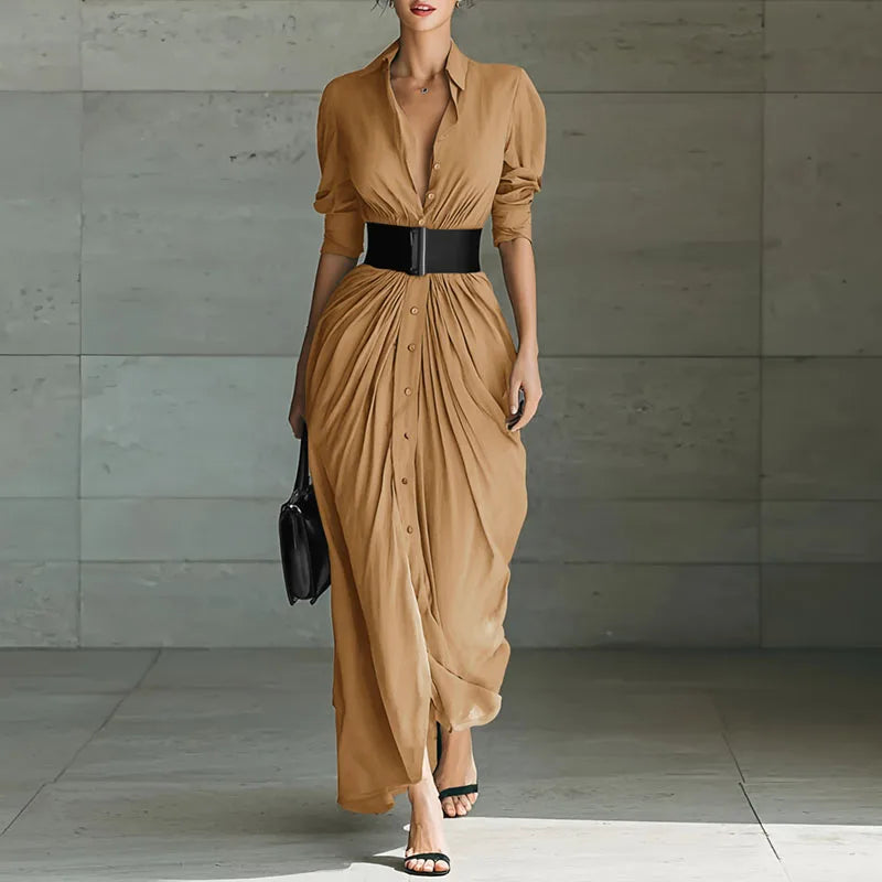 Robe longue chemise élégante avec ceinture
