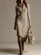 Robe pull côtelée beige — Élégance naturelle