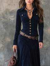 Robe Longue Effet Daim Luxe – Ceinture Incluse