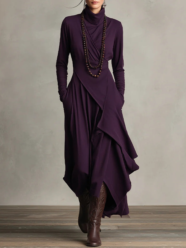 Robe longue asymétrique à col montant