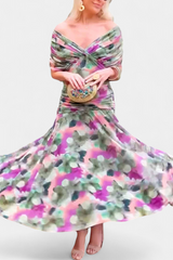 Robe Longue Alondra avec Imprimé Floral Féerique et Décolleté en V