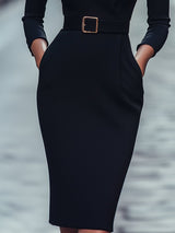 Élodie – Robe crayon avec manches longues et ceinture