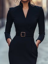 Élodie – Robe crayon avec manches longues et ceinture
