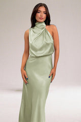 Robe longue femme vert clair, élégante et fluide