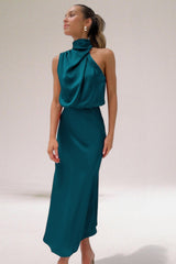 Robe longue femme vert sapin chic pour occasions spéciales
