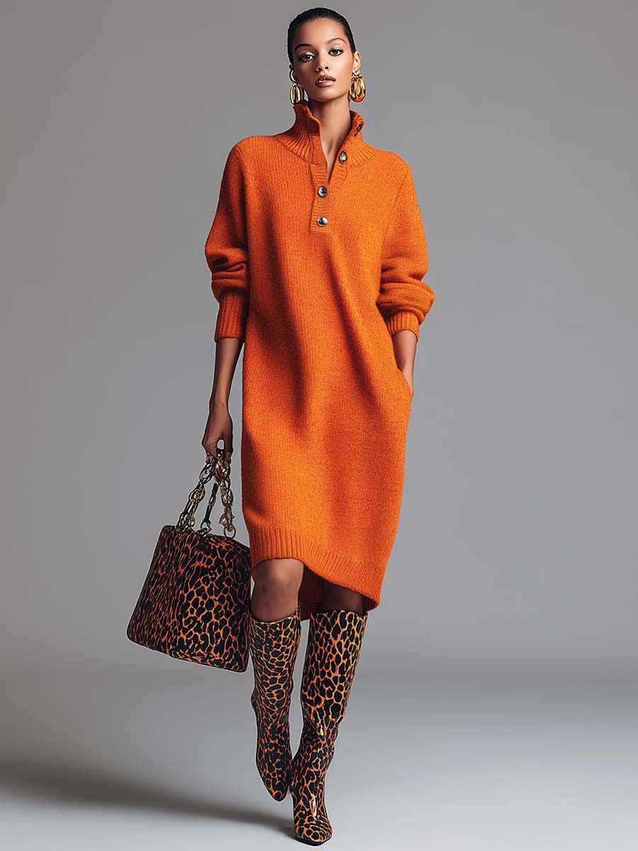 Lorène™ | Robe pull à col boutonné