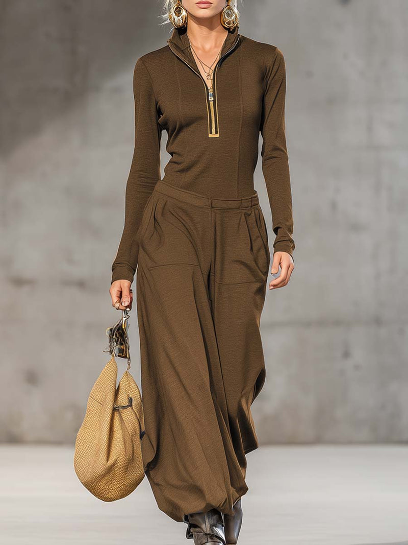 Ensemble deux pièces à col montant et pantalon fluide
