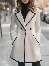 Manteau Blanc Chic à Double Boutonnage avec Liseré Noir