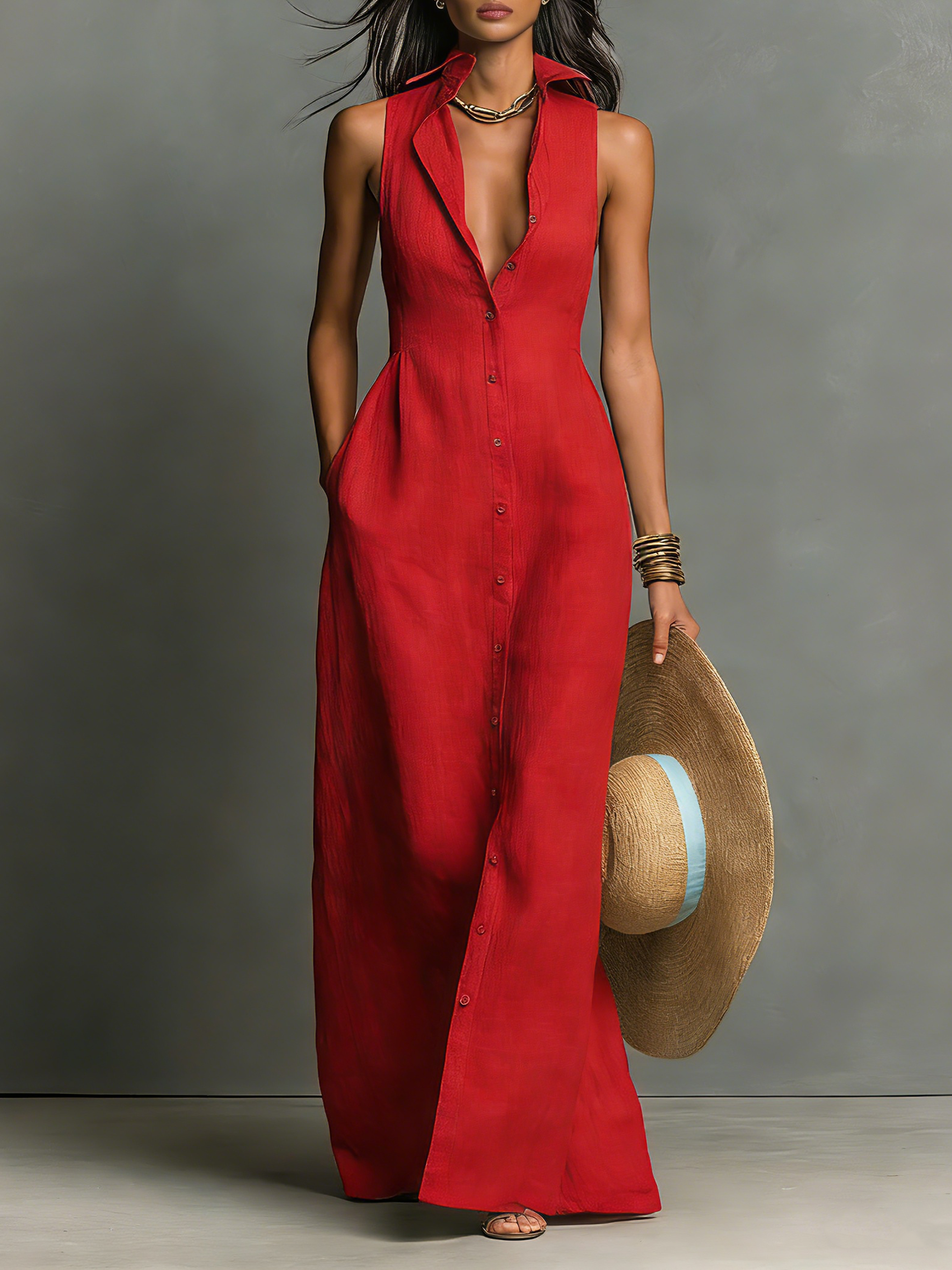 Élise | Robe longue élégante sans manches avec coupe fluide