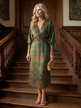 Camille | Robe midi élégante imprimée avec taille croisée et style raffiné