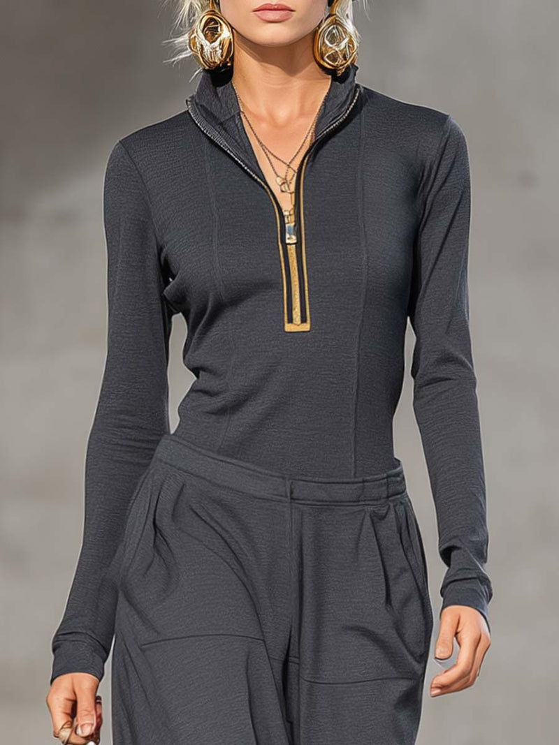 Ensemble deux pièces à col montant et pantalon fluide