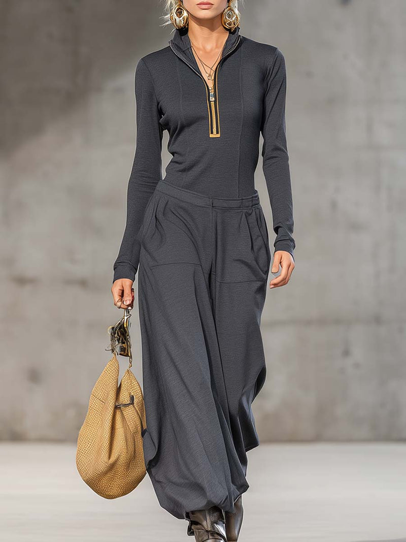 Ensemble deux pièces à col montant et pantalon fluide