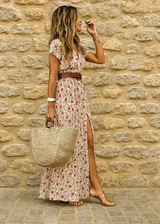 Romy – Robe longue bohème à taille froncée