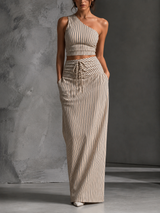 Clara | Ensemble rayé deux pièces avec haut asymétrique