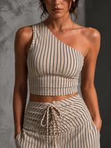 Clara | Ensemble rayé deux pièces avec haut asymétrique