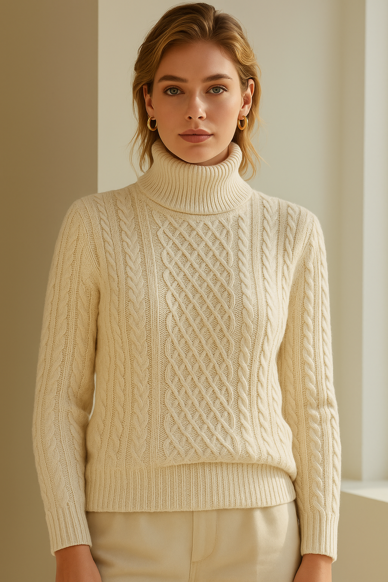 Pull torsadé à col roulé en maille douce