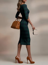 Robe midi élégante à motif écossais