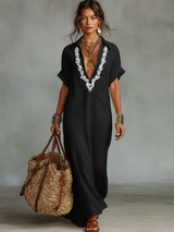 Camille | Robe longue bohème élégante avec broderie et coupe fluide