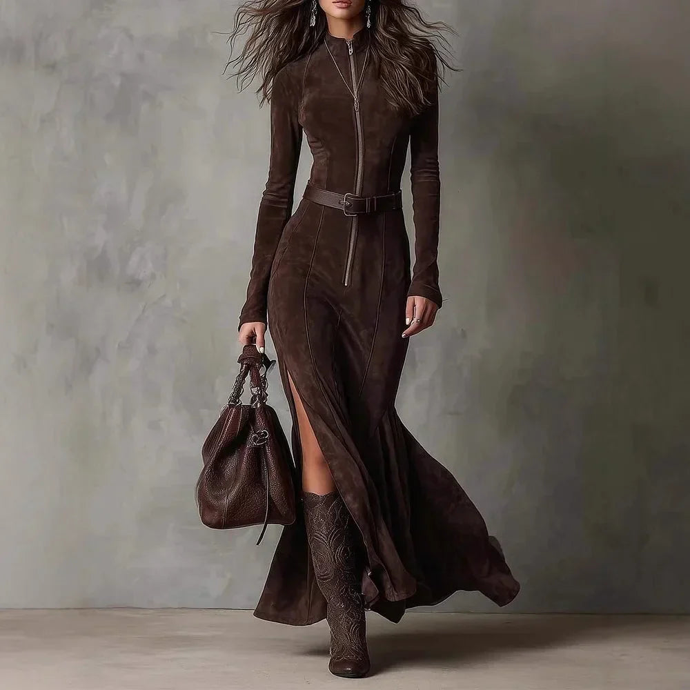 Robe longue zippée avec ceinture