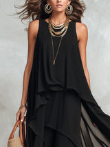 Élina | Robe longue fluide noire avec superpositions légères et style élégant