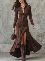 Robe longue marron à volants — Élégance western chic