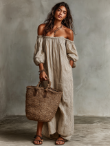 Elena | Robe longue fluide à épaules dénudées