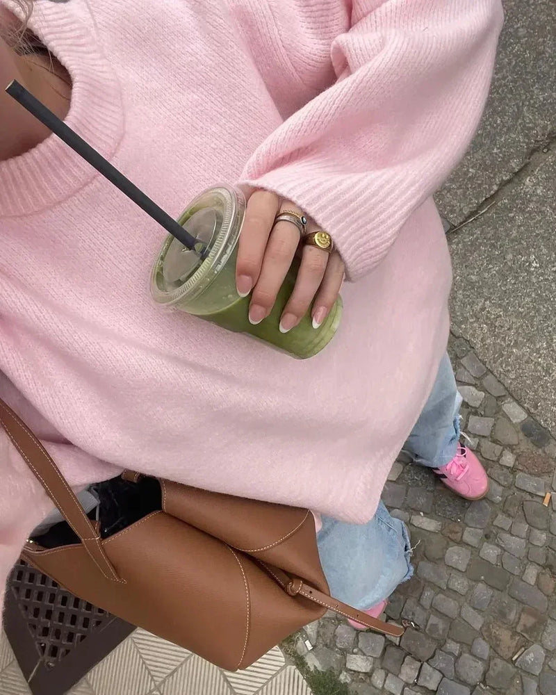 ÉLODIE | PULL ROSE À MANCHES LONGUES