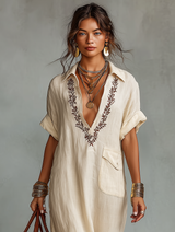 Camille | Robe longue bohème élégante avec broderie et coupe fluide