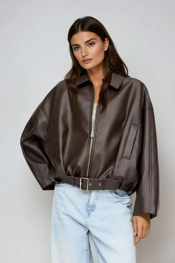 Solène™ | Veste en Cuir Marron