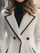 Manteau Blanc Chic à Double Boutonnage avec Liseré Noir