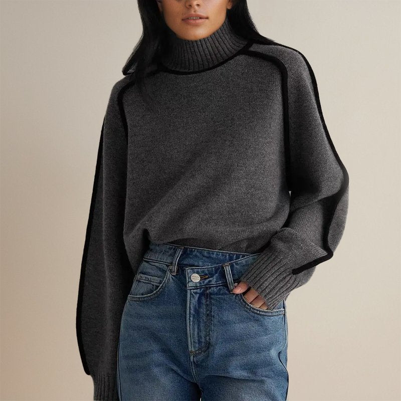 Élise – Pull col roulé élégant à détails contrastés