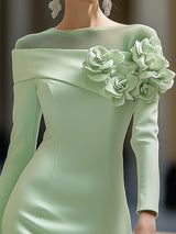 Robe de luxe épaules dénudées avec détails floraux