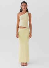 Robe jaune citron asymétrique à une épaule, vue frontale
