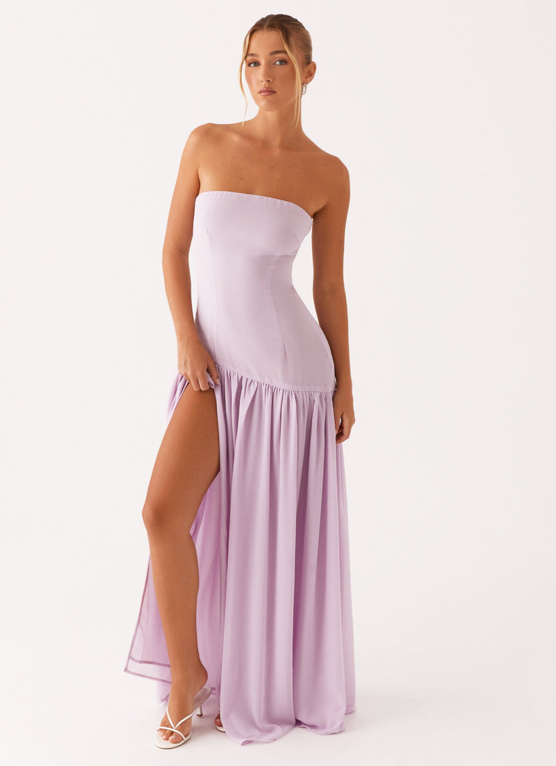 Robe bustier longue lavande pour femmes, coupe fluide et élégante