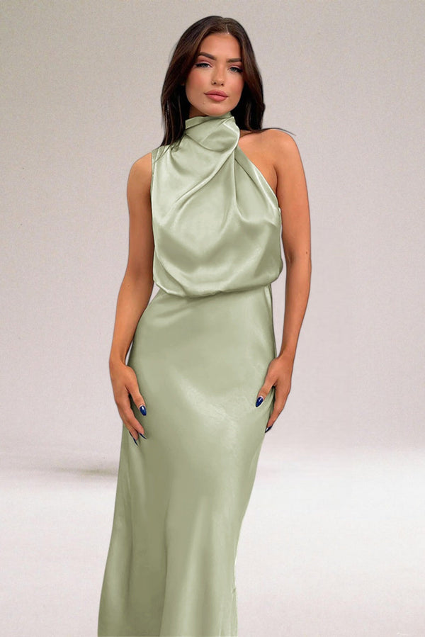 Robe longue femme vert clair, élégante et fluide