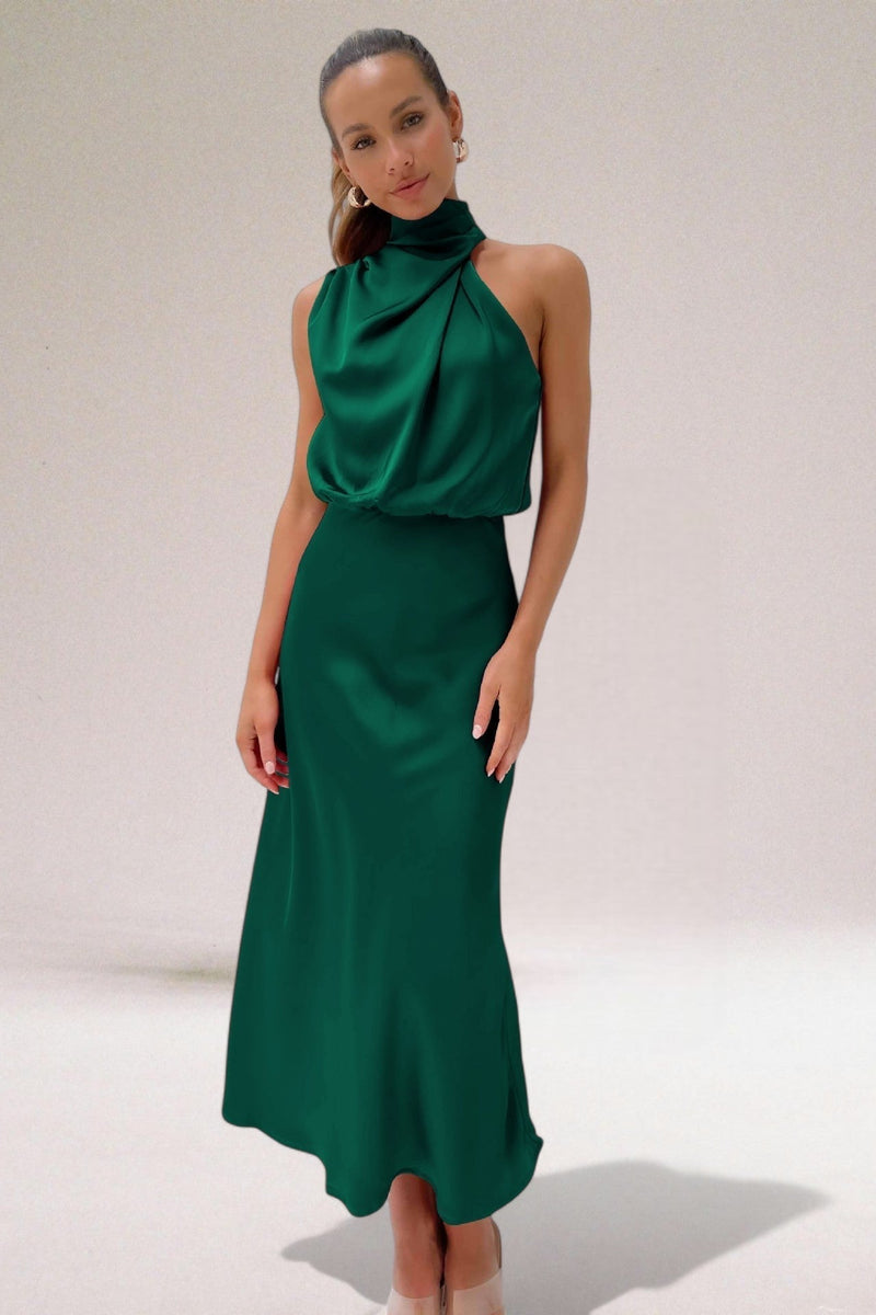 Robe longue femme vert émeraude élégante
